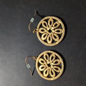 Gold Tone Satin Finish Floral Mandala Disc Statement Earrings